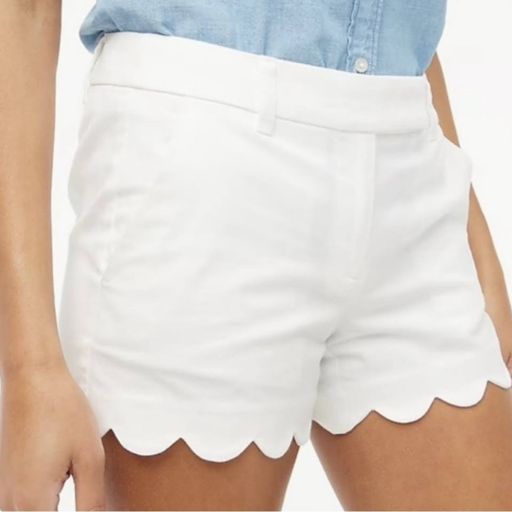 J. Crew Scalloped White Linen Shorts